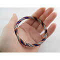 Vintage Art Glass Twirled Lined Design Blue Bangle Bracelet 8 Inches Small CHIP