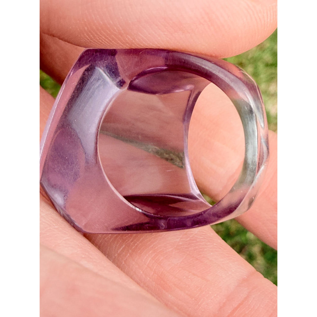 Vintage Pale Purple Lucite Geometric Design Chunky Ring Size 6.25 6.8g Weight