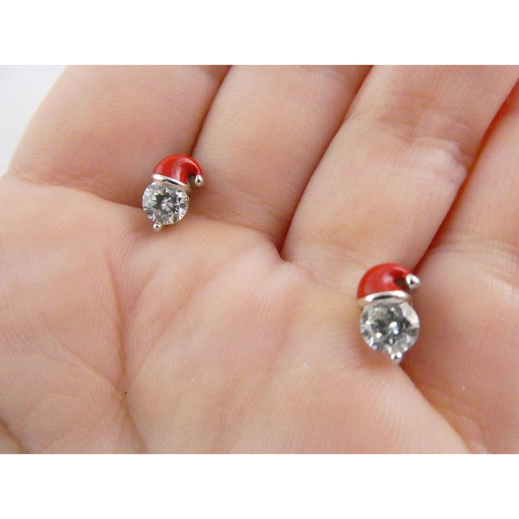 Sterling Silver Enameled Santa Hat Stud Earrings 925 2g 9mm Length Christmas
