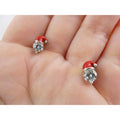 Sterling Silver Enameled Santa Hat Stud Earrings 925 2g 9mm Length Christmas