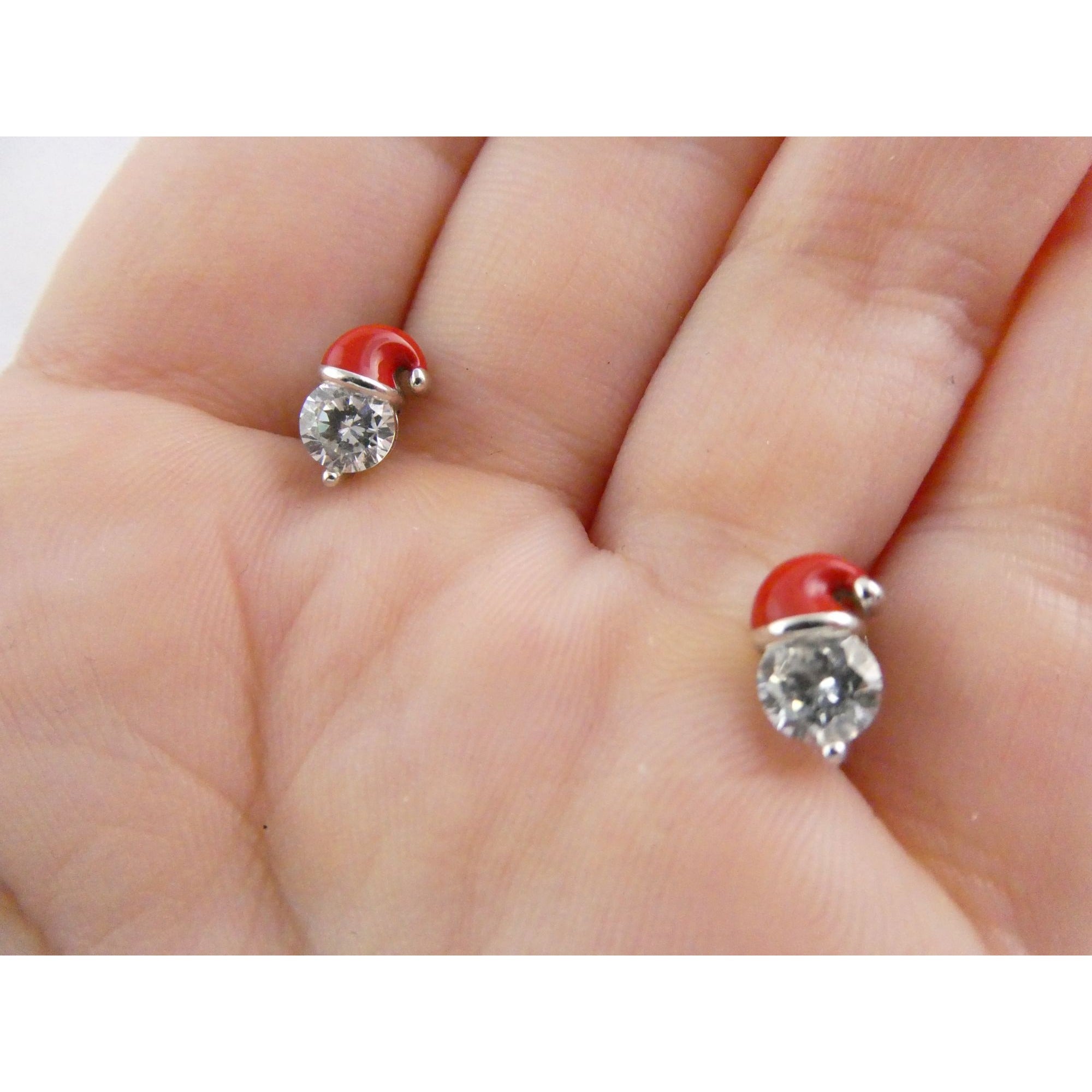 Sterling Silver Enameled Santa Hat Stud Earrings 925 2g 9mm Length Christmas