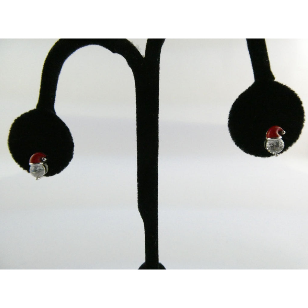 Sterling Silver Enameled Santa Hat Stud Earrings 925 2g 9mm Length Christmas