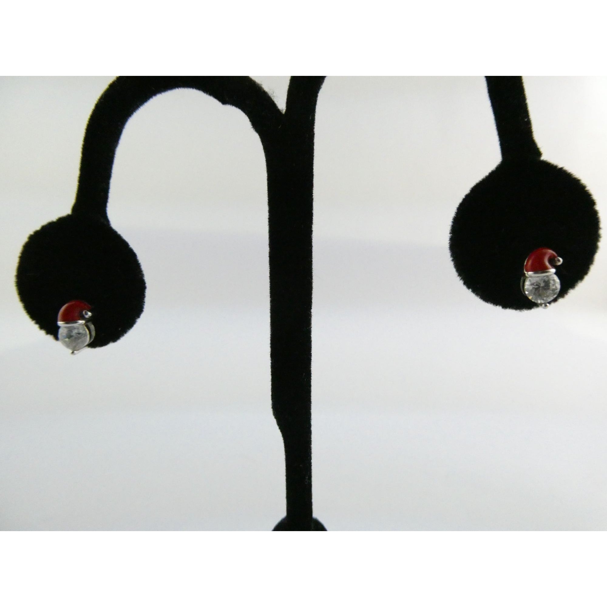 Sterling Silver Enameled Santa Hat Stud Earrings 925 2g 9mm Length Christmas