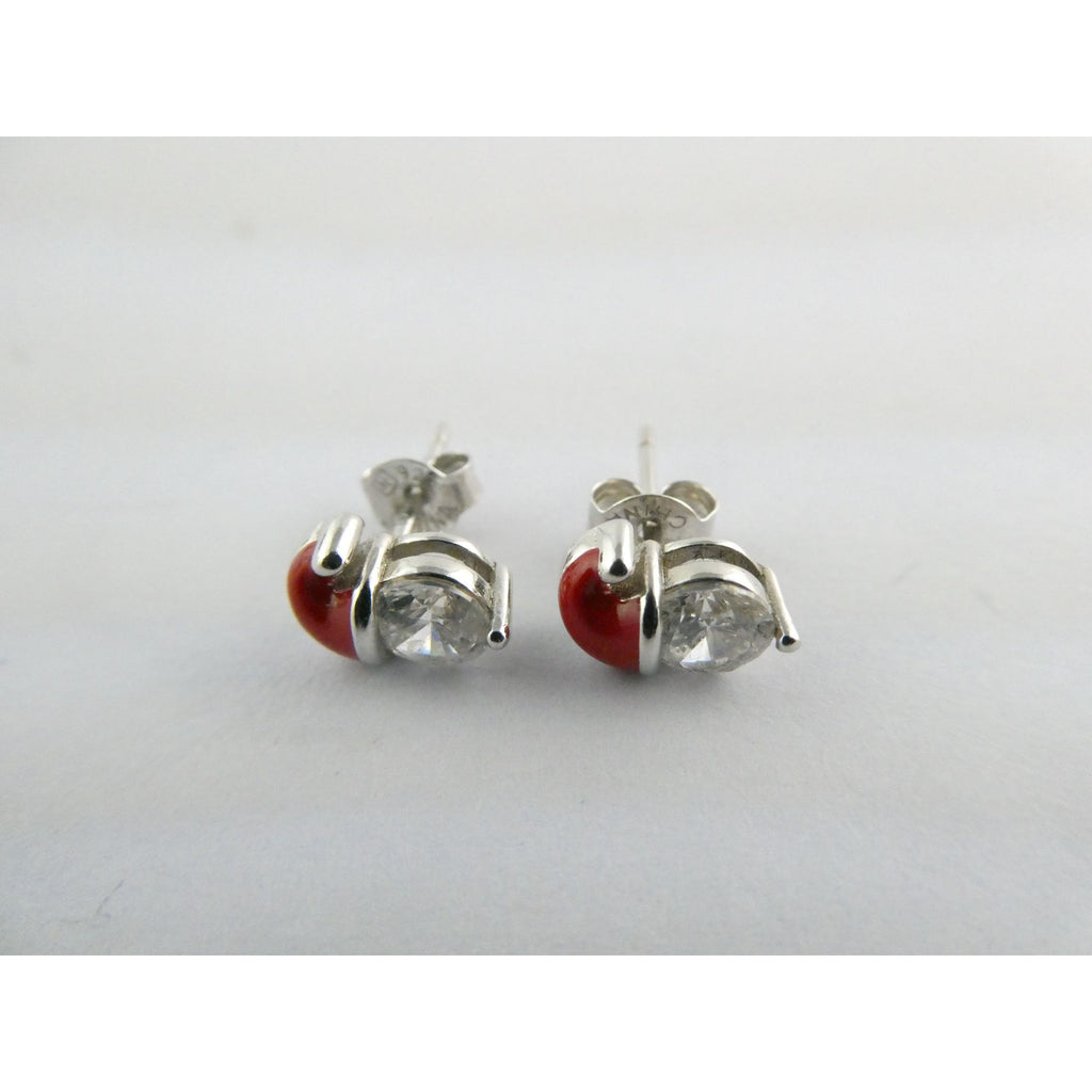 Sterling Silver Enameled Santa Hat Stud Earrings 925 2g 9mm Length Christmas