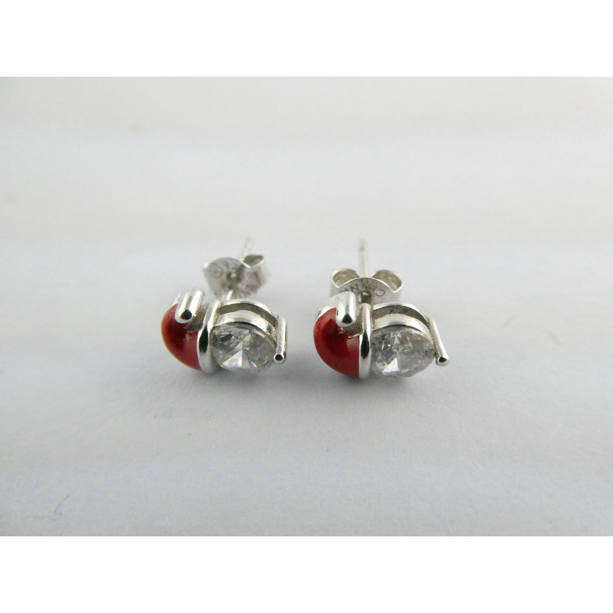 Sterling Silver Enameled Santa Hat Stud Earrings 925 2g 9mm Length Christmas