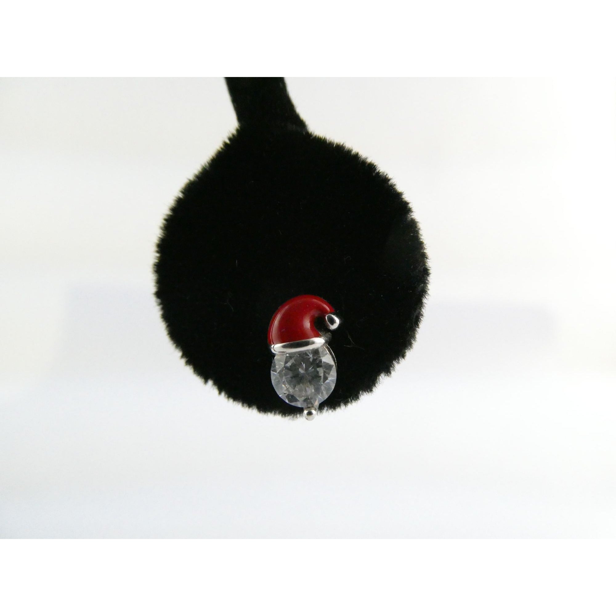 Sterling Silver Enameled Santa Hat Stud Earrings 925 2g 9mm Length Christmas