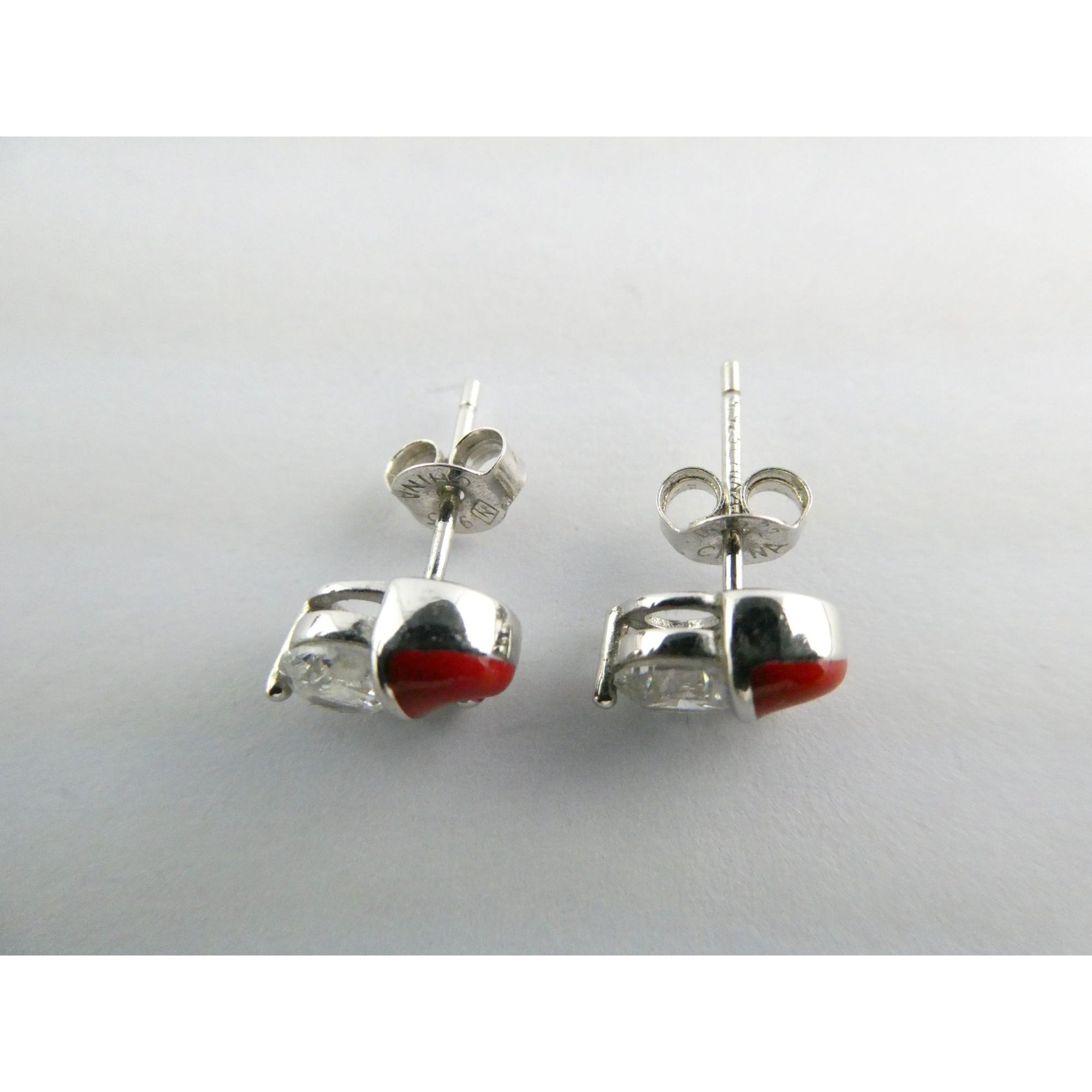 Sterling Silver Enameled Santa Hat Stud Earrings 925 2g 9mm Length Christmas