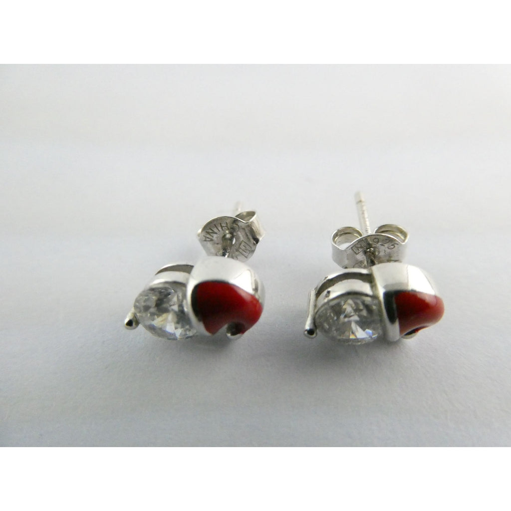 Sterling Silver Enameled Santa Hat Stud Earrings 925 2g 9mm Length Christmas