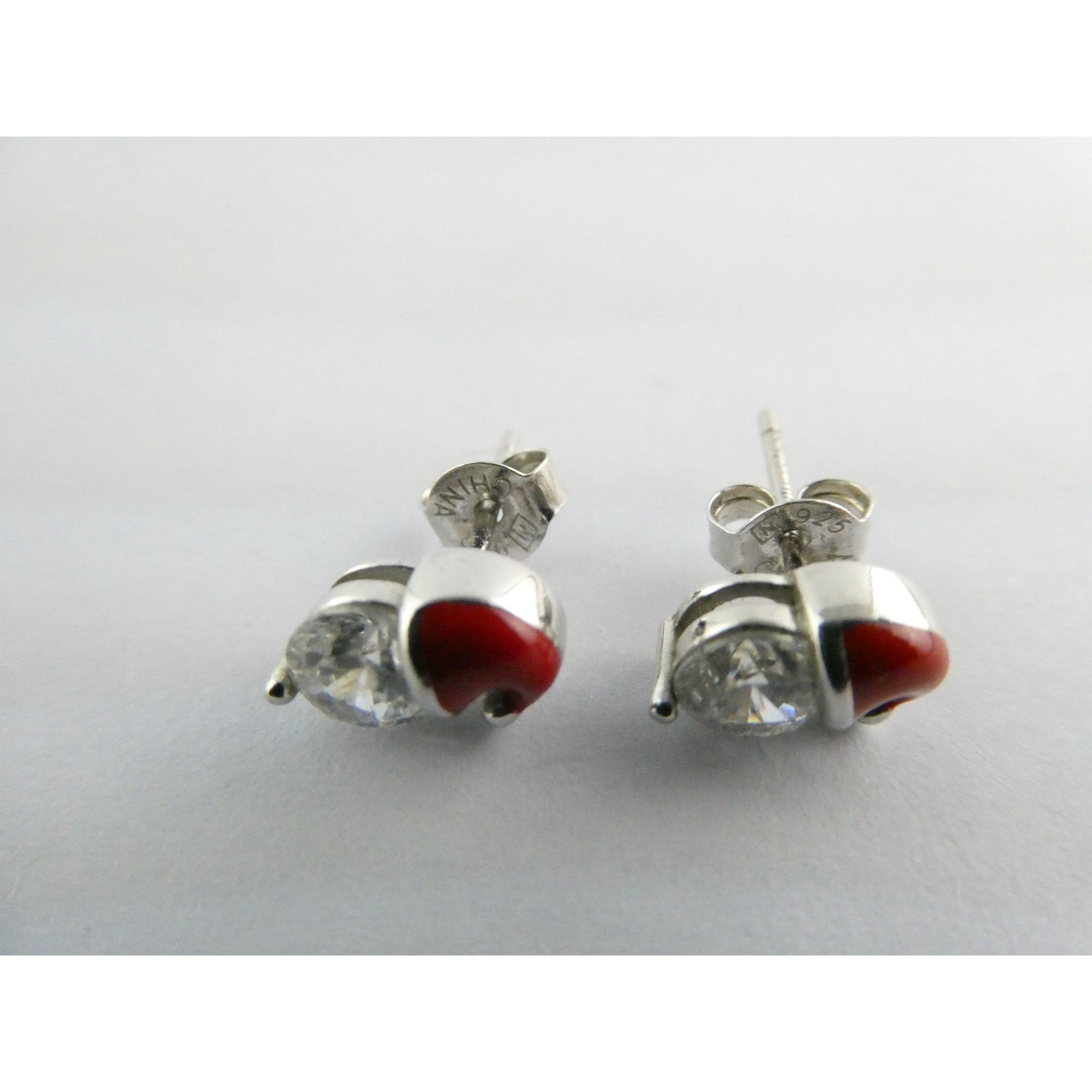 Sterling Silver Enameled Santa Hat Stud Earrings 925 2g 9mm Length Christmas