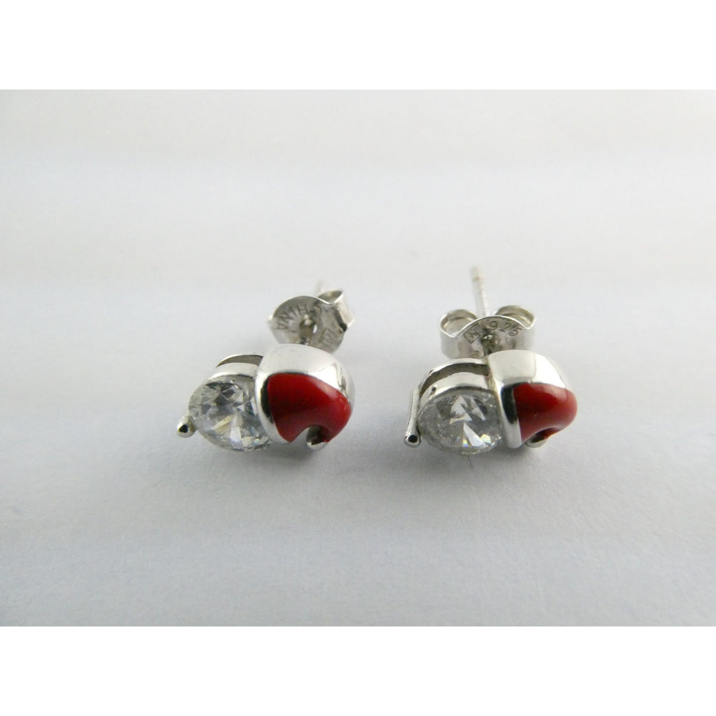 Sterling Silver Enameled Santa Hat Stud Earrings 925 2g 9mm Length Christmas