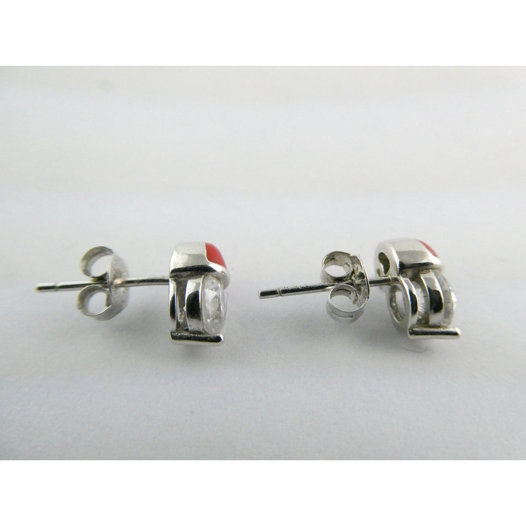 Sterling Silver Enameled Santa Hat Stud Earrings 925 2g 9mm Length Christmas