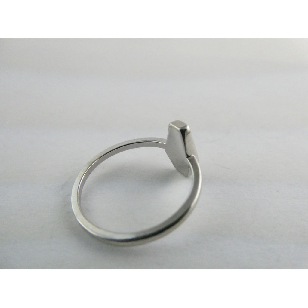 Sterling Silver Coffin Cut Flat Cab Lab Created White Opal Ring Size 6 1.4g