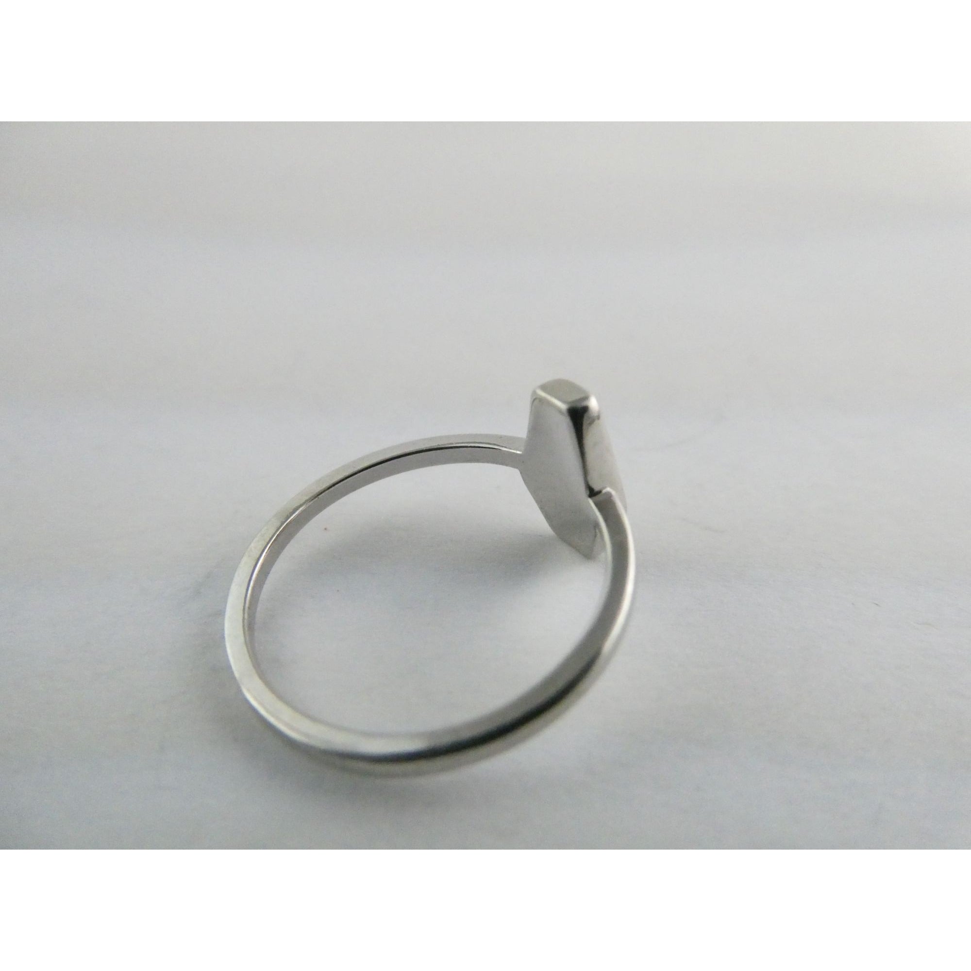 Sterling Silver Coffin Cut Flat Cab Lab Created White Opal Ring Size 6 1.4g