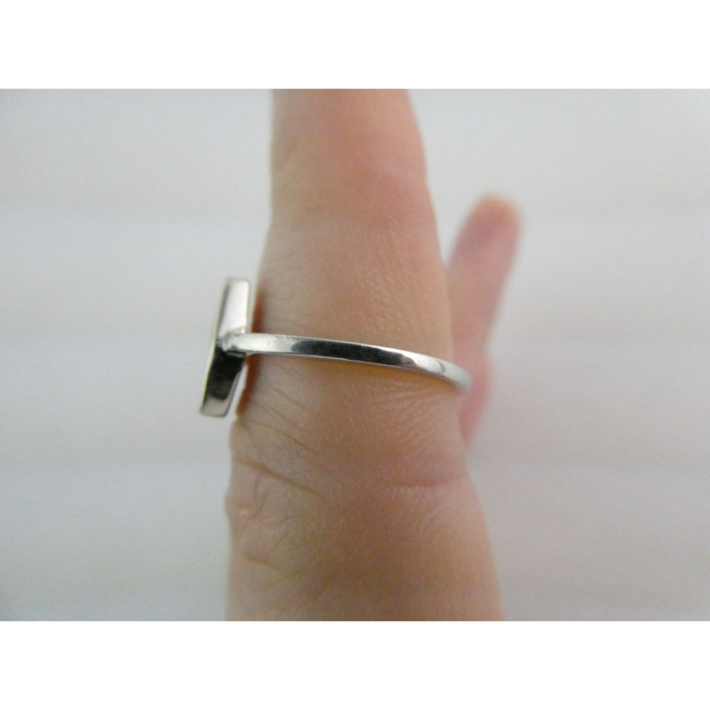 Sterling Silver Coffin Cut Flat Cab Lab Created White Opal Ring Size 6 1.4g