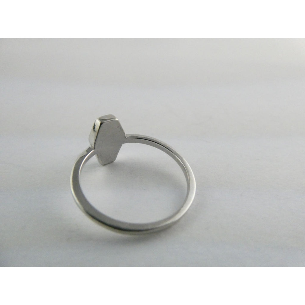Sterling Silver Coffin Cut Flat Cab Lab Created White Opal Ring Size 6 1.4g