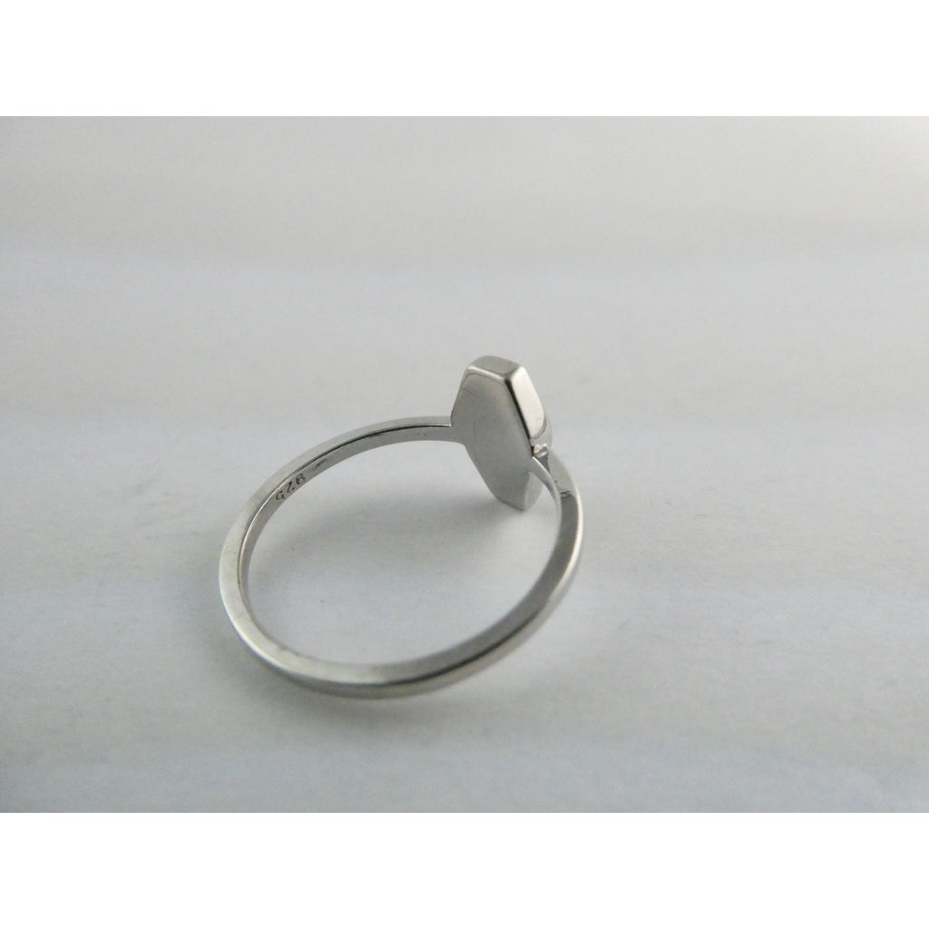 Sterling Silver Coffin Cut Flat Cab Lab Created White Opal Ring Size 6 1.4g