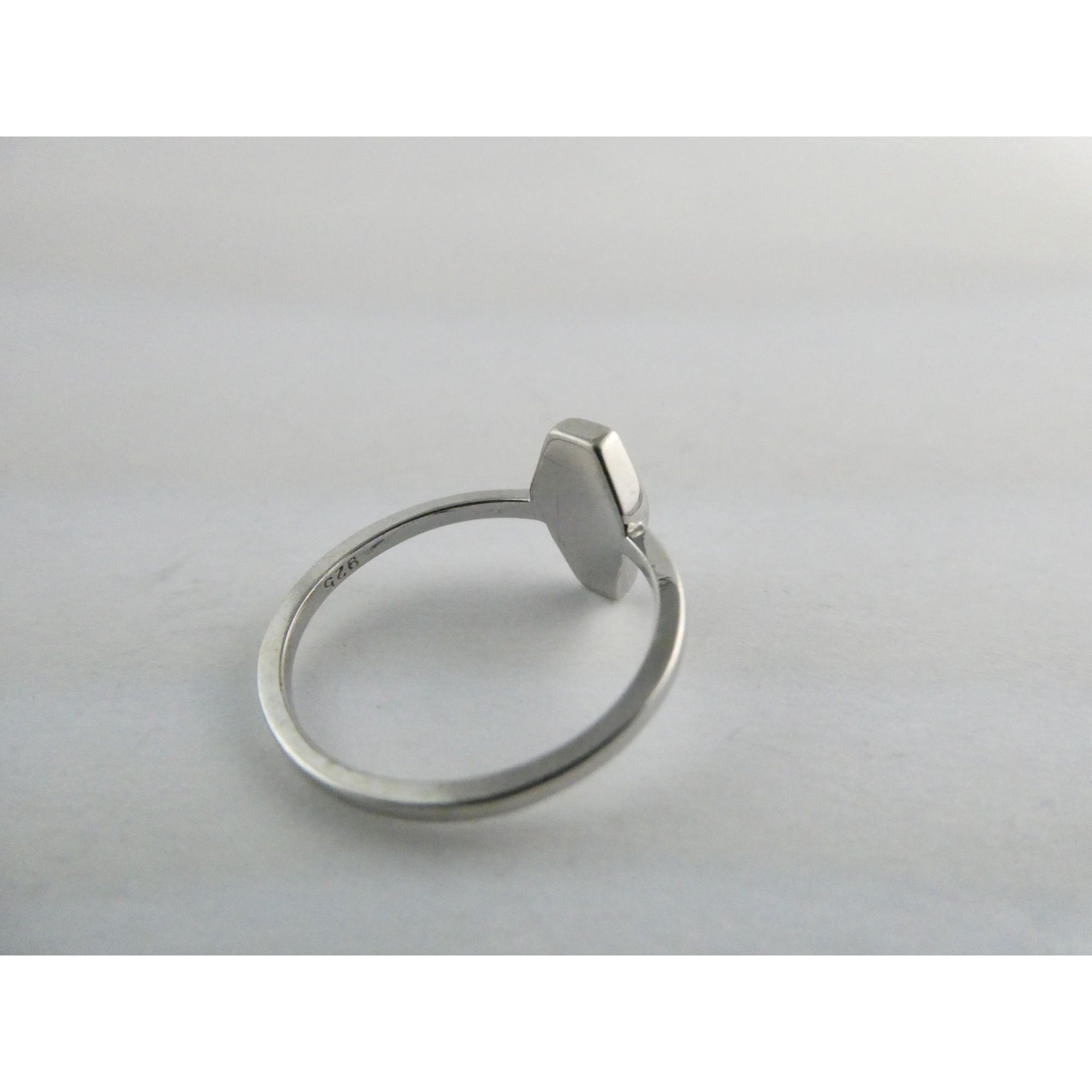 Sterling Silver Coffin Cut Flat Cab Lab Created White Opal Ring Size 6 1.4g