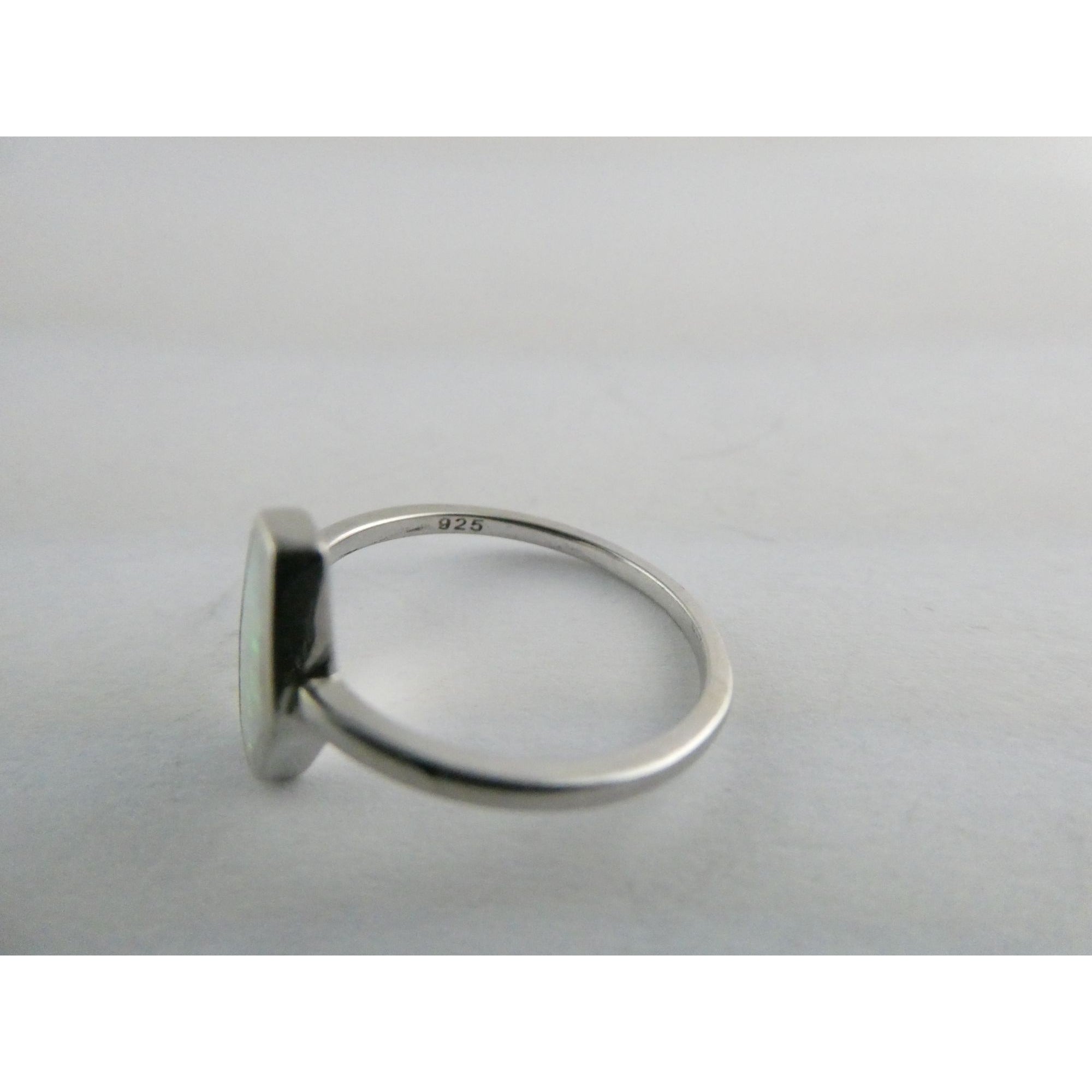 Sterling Silver Coffin Cut Flat Cab Lab Created White Opal Ring Size 6 1.4g