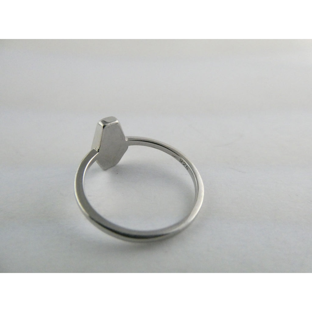 Sterling Silver Coffin Cut Flat Cab Lab Created White Opal Ring Size 6 1.4g