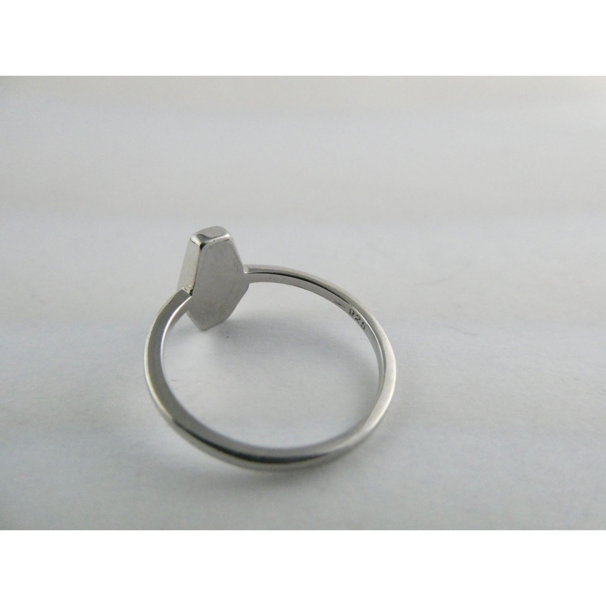 Sterling Silver Coffin Cut Flat Cab Lab Created White Opal Ring Size 6 1.4g