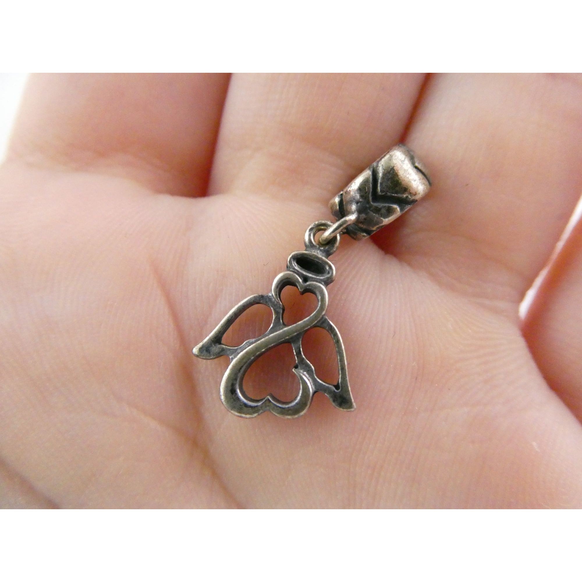 MA Italy Sterling Silver Two Hearts Angel Bead Charm 925 2.3g 24.53mm Length