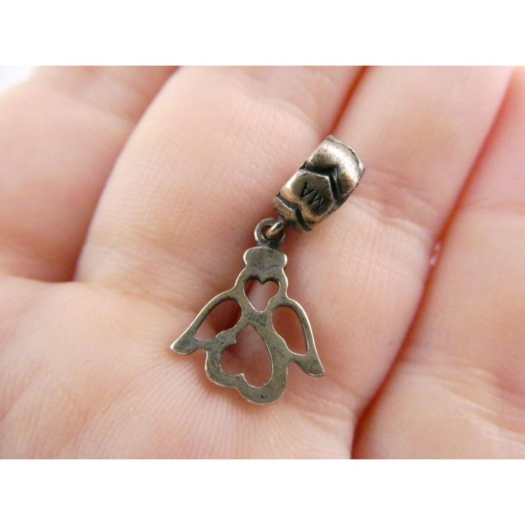 MA Italy Sterling Silver Two Hearts Angel Bead Charm 925 2.3g 24.53mm Length