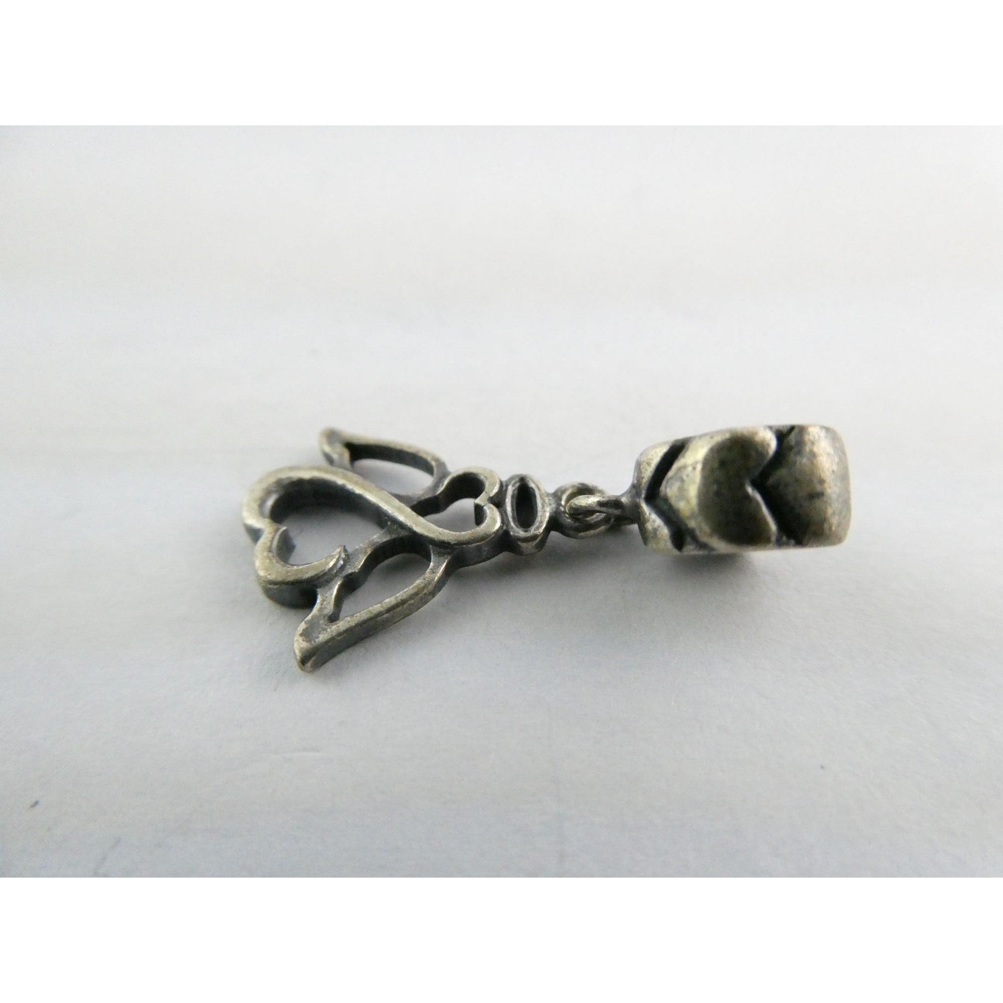 MA Italy Sterling Silver Two Hearts Angel Bead Charm 925 2.3g 24.53mm Length