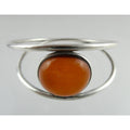 Polish Sterling Silver Orange Amber Cabochon Bangle Bracelet 925 Poland 8.5 Inch
