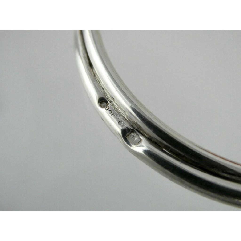 Polish Sterling Silver Orange Amber Cabochon Bangle Bracelet 925 Poland 8.5 Inch