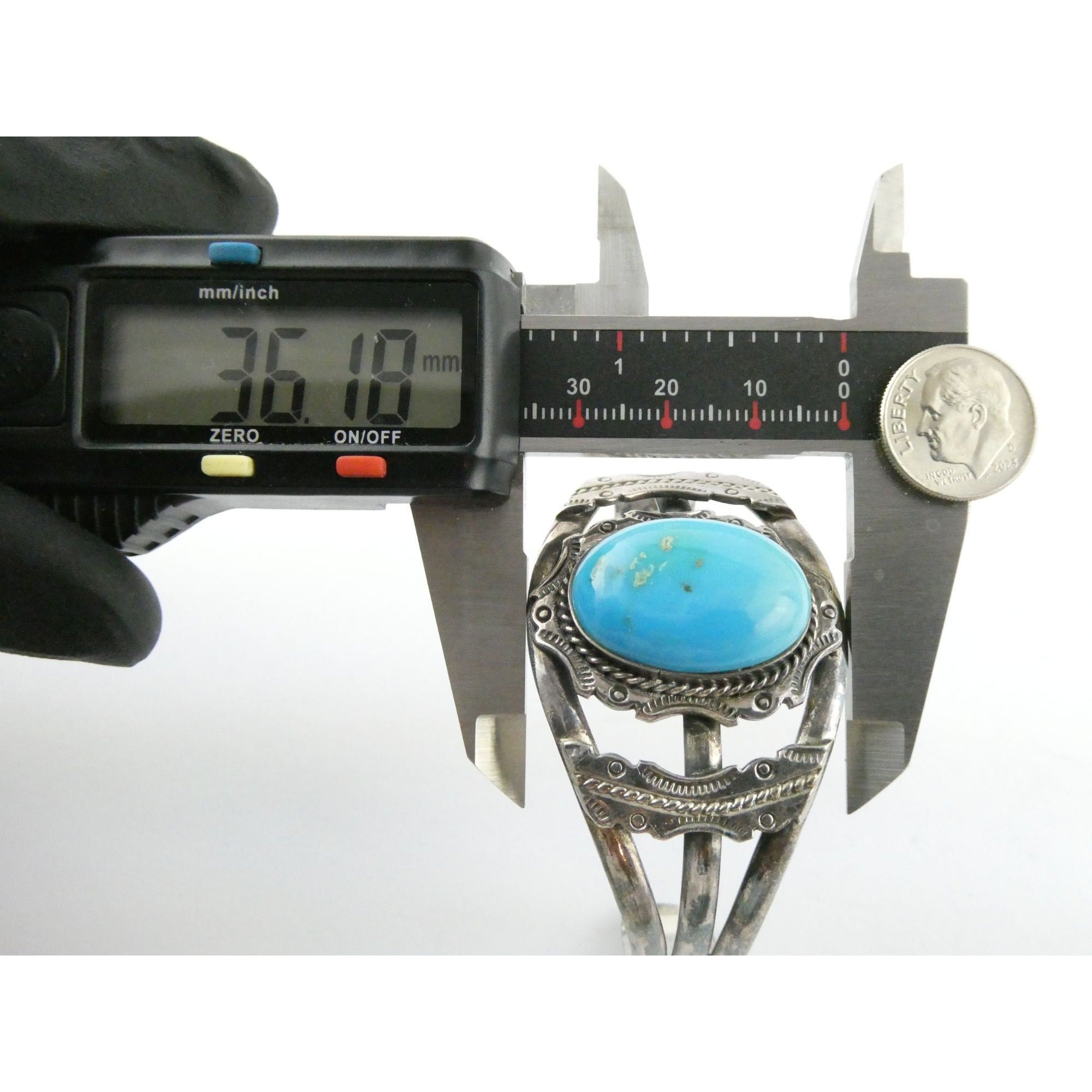 Southwestern Sterling Silver Turquoise Cabochon Cuff Bracelet 925 7.25 Inches