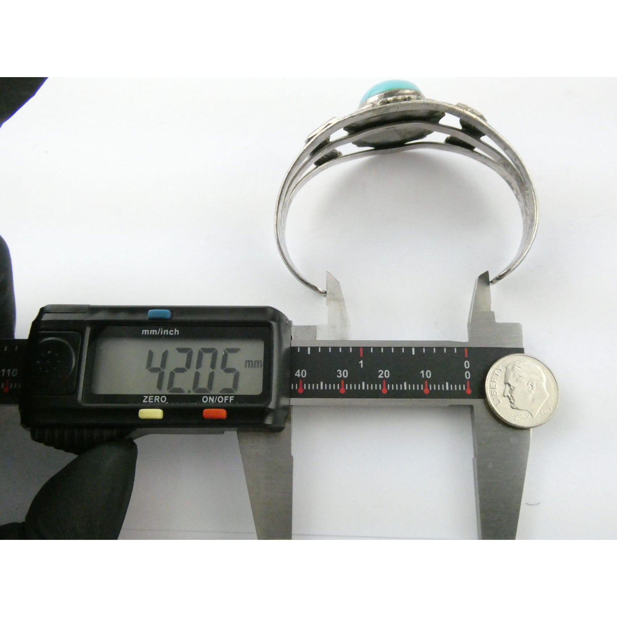 Southwestern Sterling Silver Turquoise Cabochon Cuff Bracelet 925 7.25 Inches