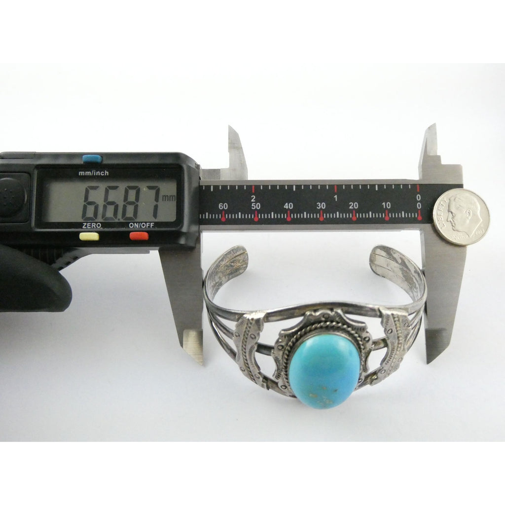 Southwestern Sterling Silver Turquoise Cabochon Cuff Bracelet 925 7.25 Inches