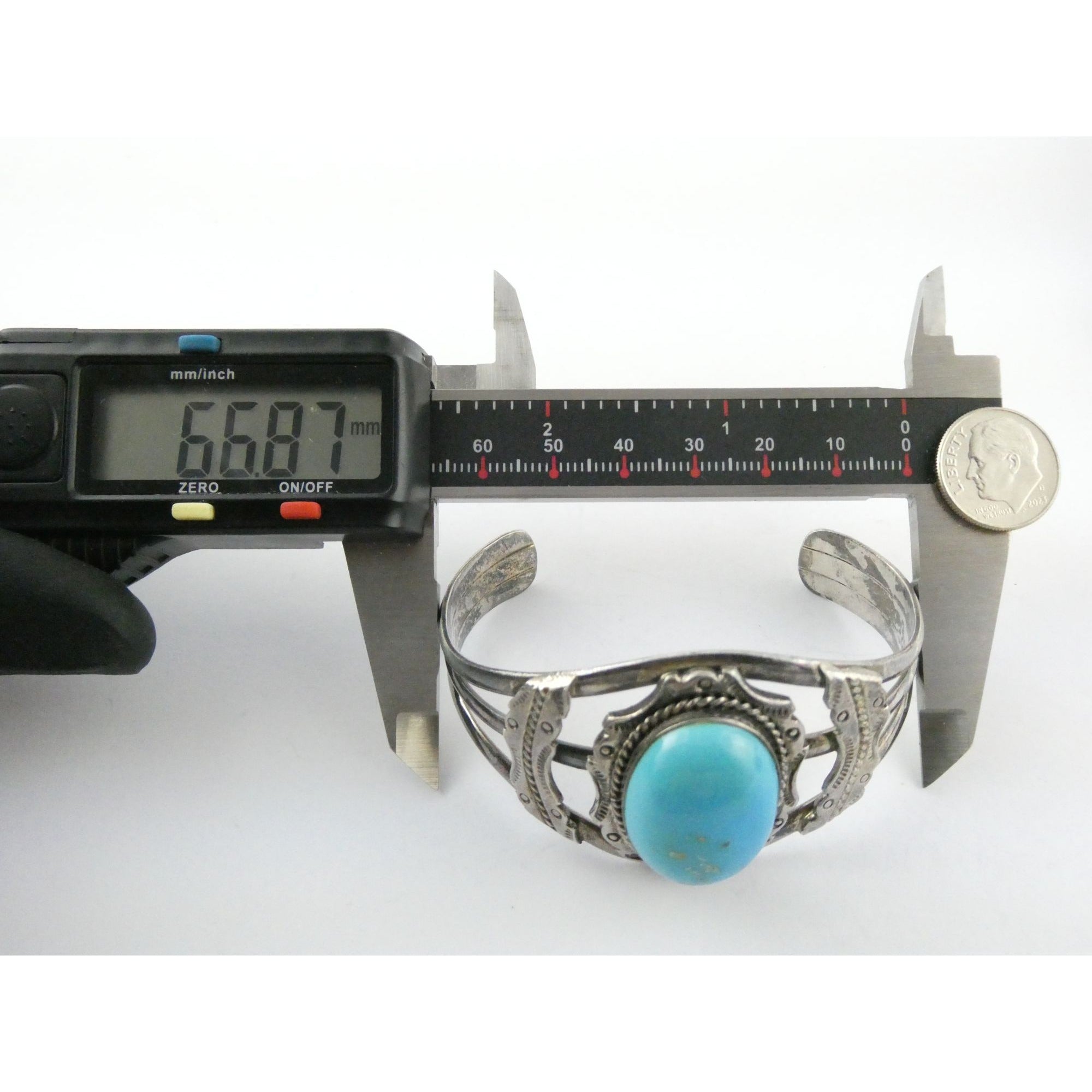 Southwestern Sterling Silver Turquoise Cabochon Cuff Bracelet 925 7.25 Inches