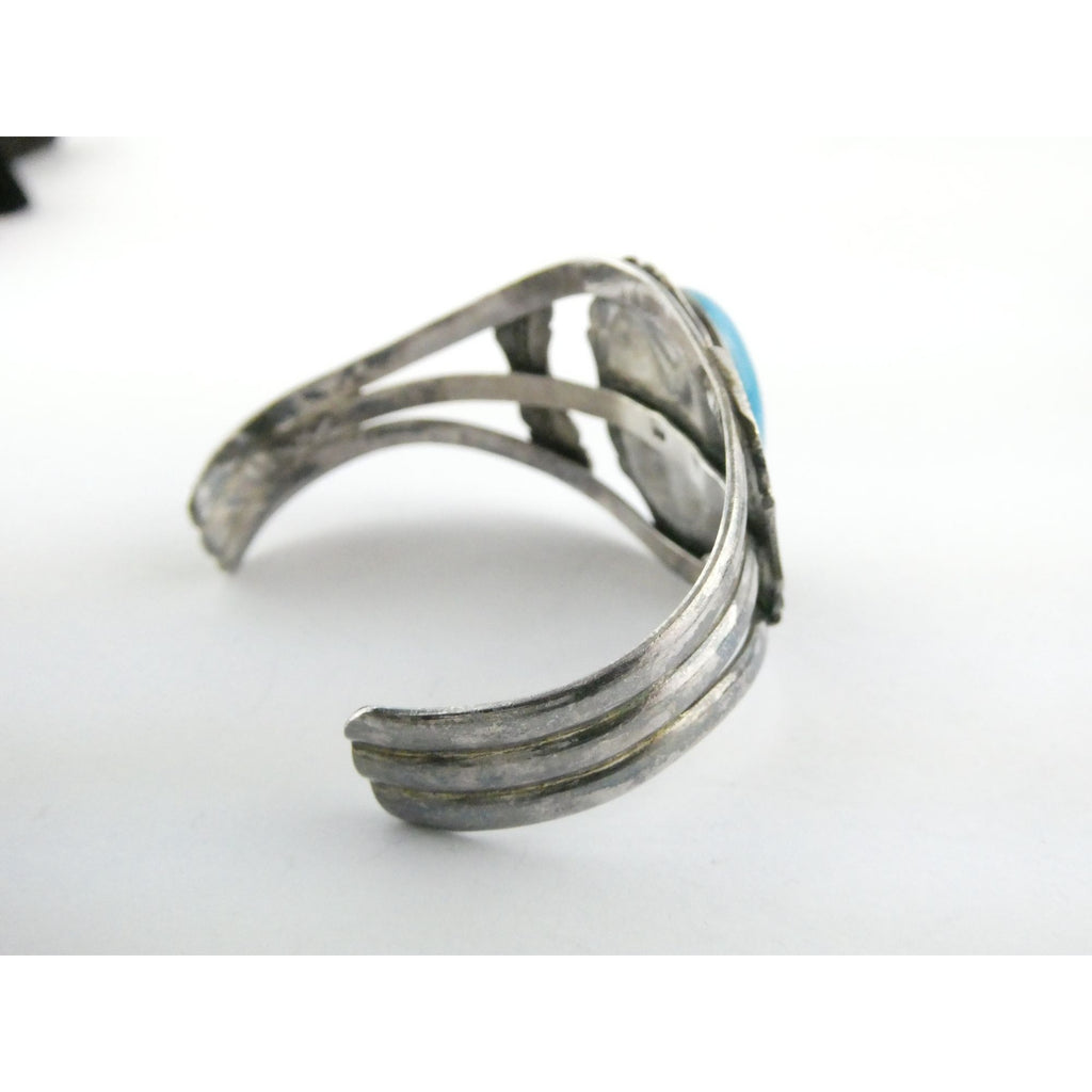 Southwestern Sterling Silver Turquoise Cabochon Cuff Bracelet 925 7.25 Inches