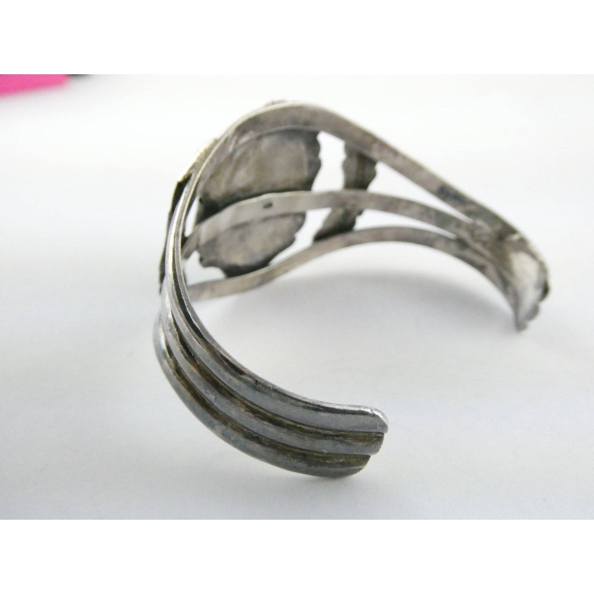 Southwestern Sterling Silver Turquoise Cabochon Cuff Bracelet 925 7.25 Inches