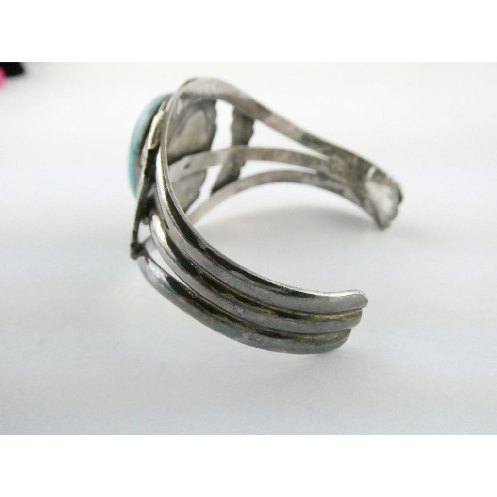Southwestern Sterling Silver Turquoise Cabochon Cuff Bracelet 925 7.25 Inches