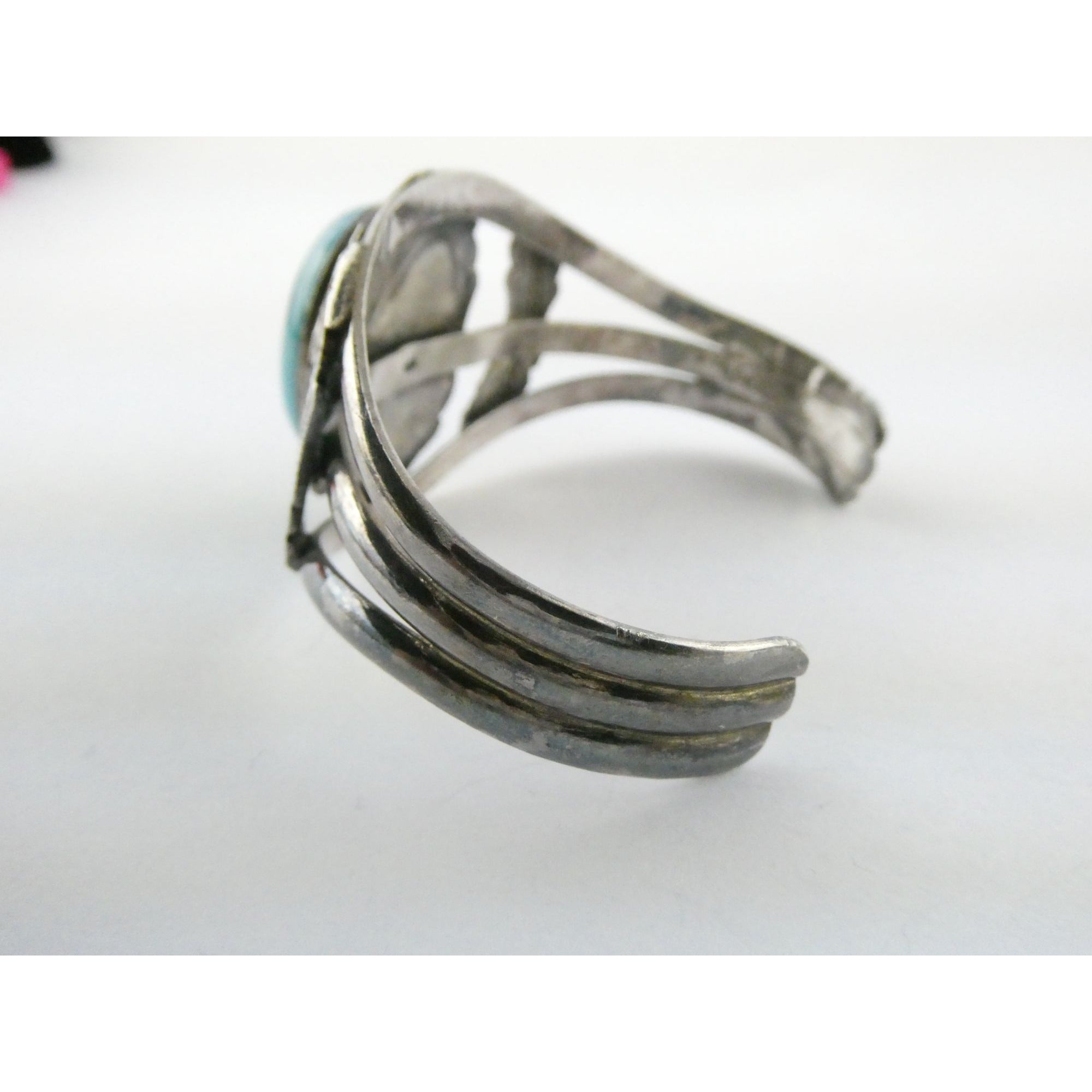 Southwestern Sterling Silver Turquoise Cabochon Cuff Bracelet 925 7.25 Inches