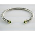 David Yurman Sterling Silver 14k Gold Classic Cable Bracelet with Peridot Tips