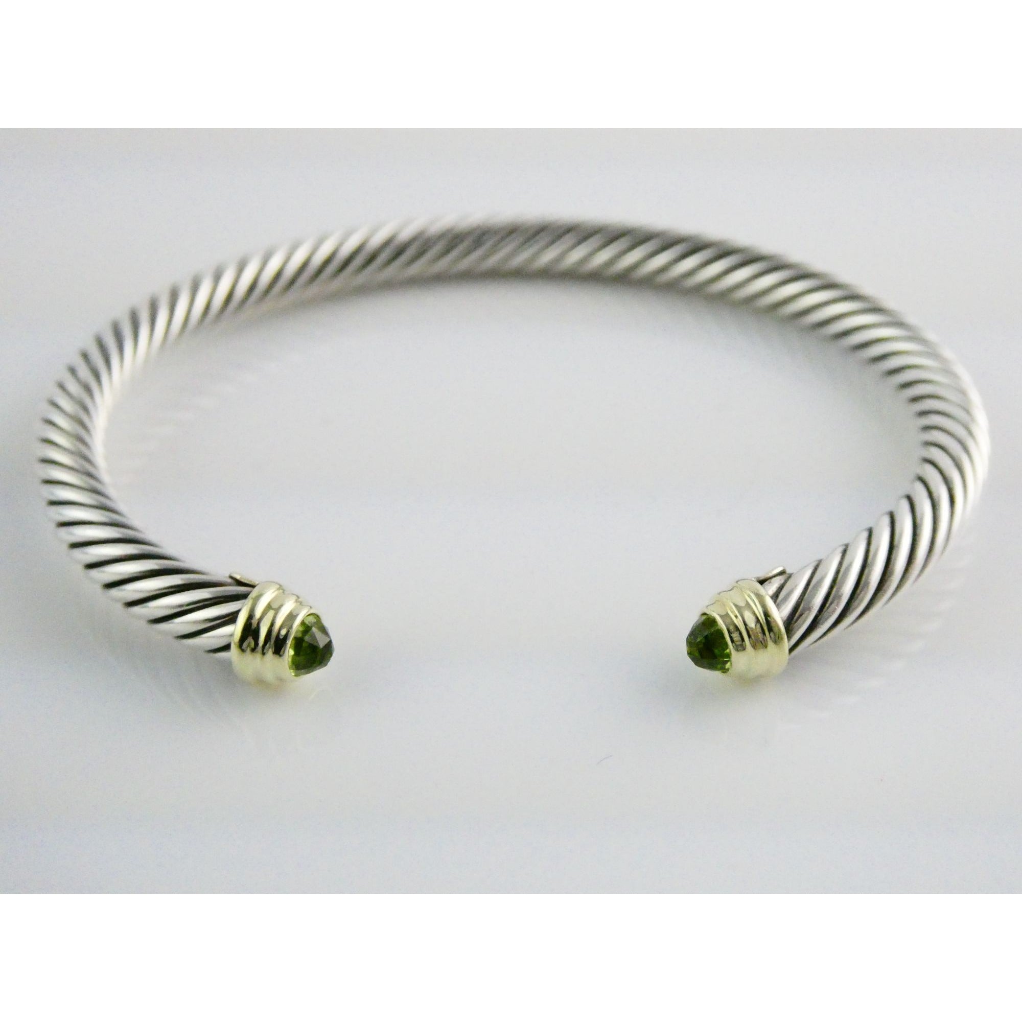 David Yurman Sterling Silver 14k Gold Classic Cable Bracelet with Peridot Tips
