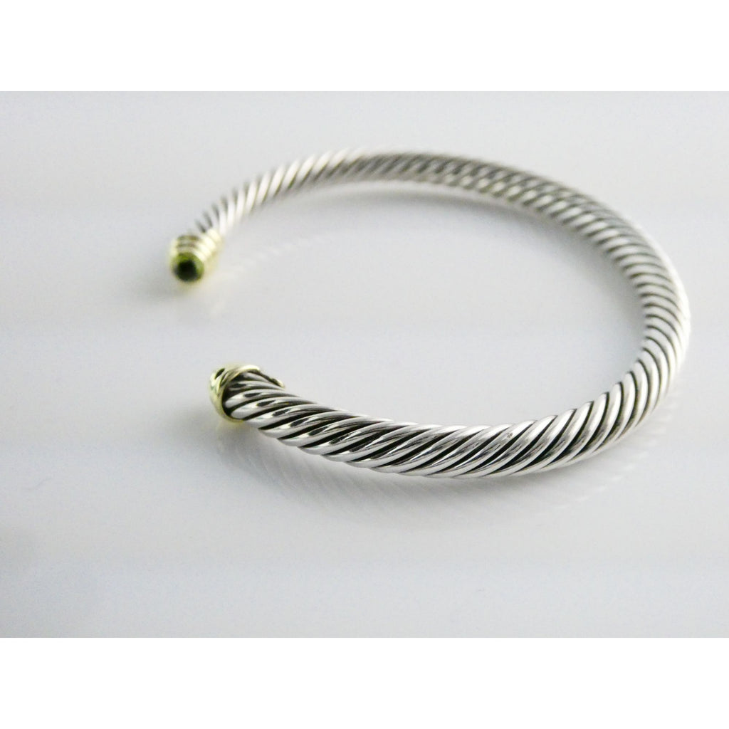 David Yurman Sterling Silver 14k Gold Classic Cable Bracelet with Peridot Tips