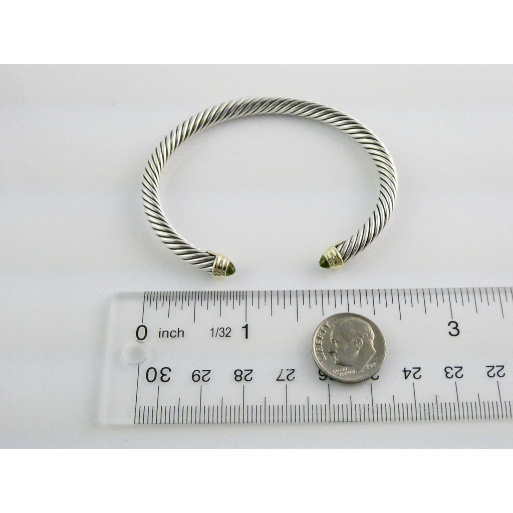 David Yurman Sterling Silver 14k Gold Classic Cable Bracelet with Peridot Tips