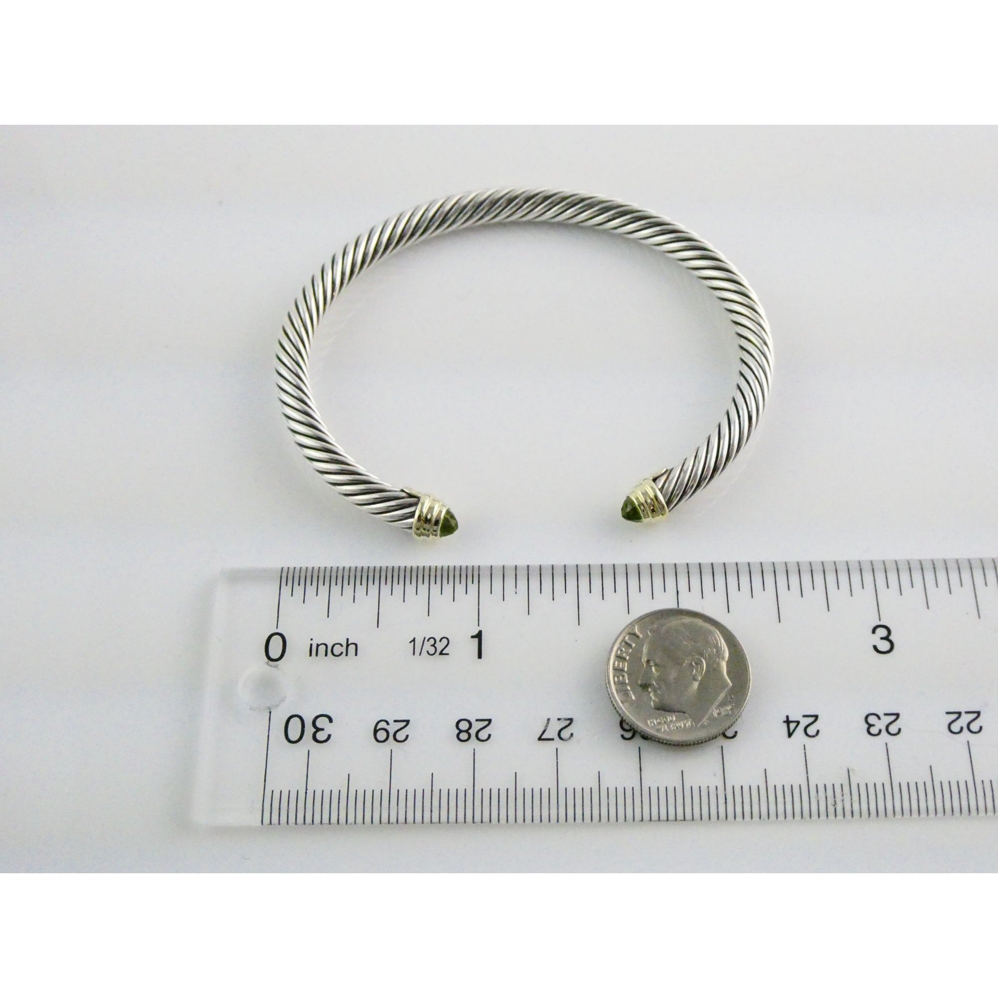 David Yurman Sterling Silver 14k Gold Classic Cable Bracelet with Peridot Tips