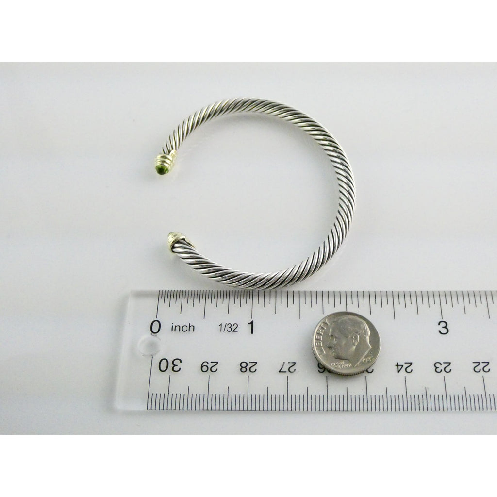David Yurman Sterling Silver 14k Gold Classic Cable Bracelet with Peridot Tips
