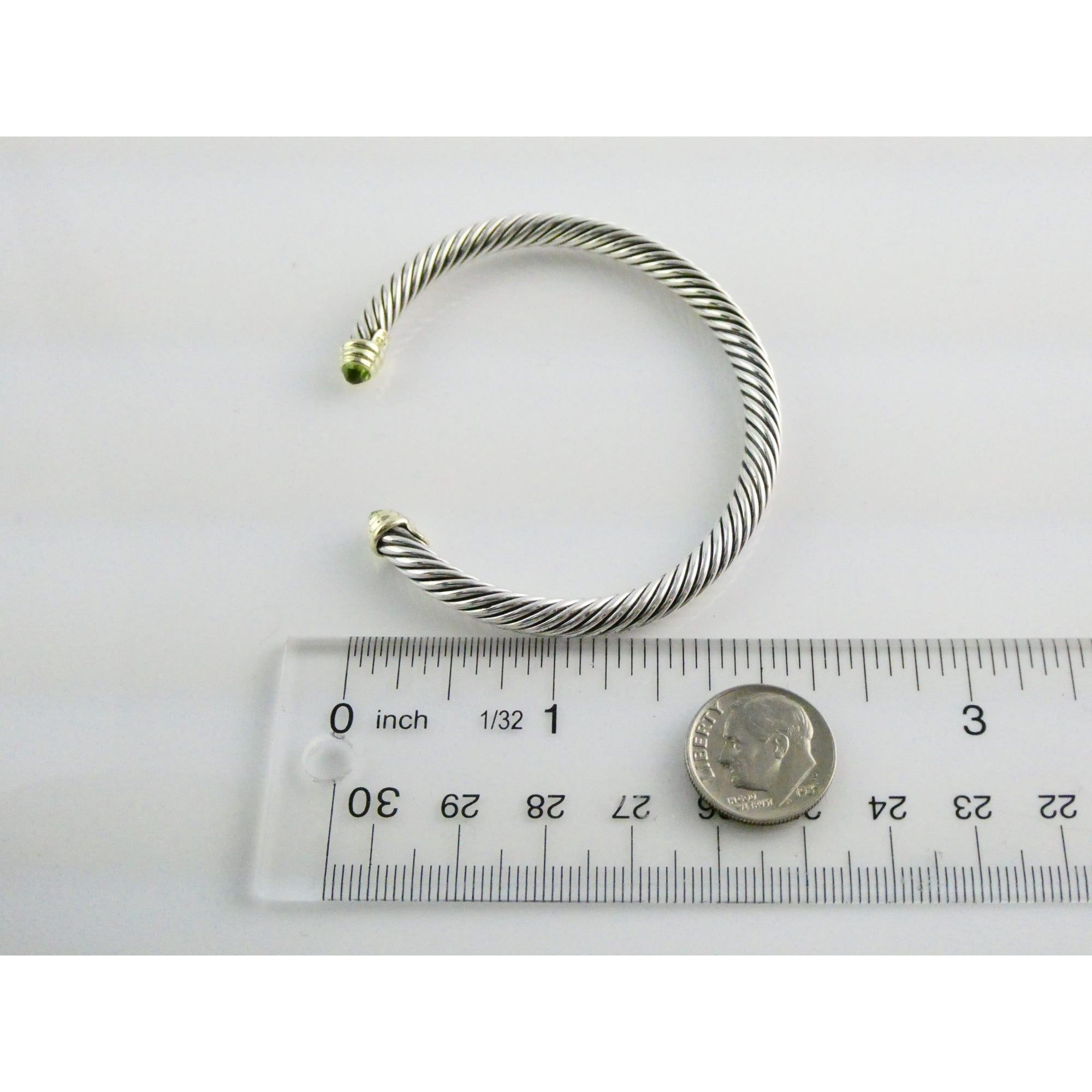 David Yurman Sterling Silver 14k Gold Classic Cable Bracelet with Peridot Tips