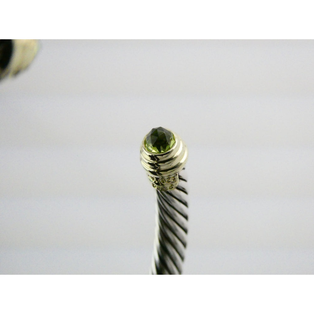 David Yurman Sterling Silver 14k Gold Classic Cable Bracelet with Peridot Tips