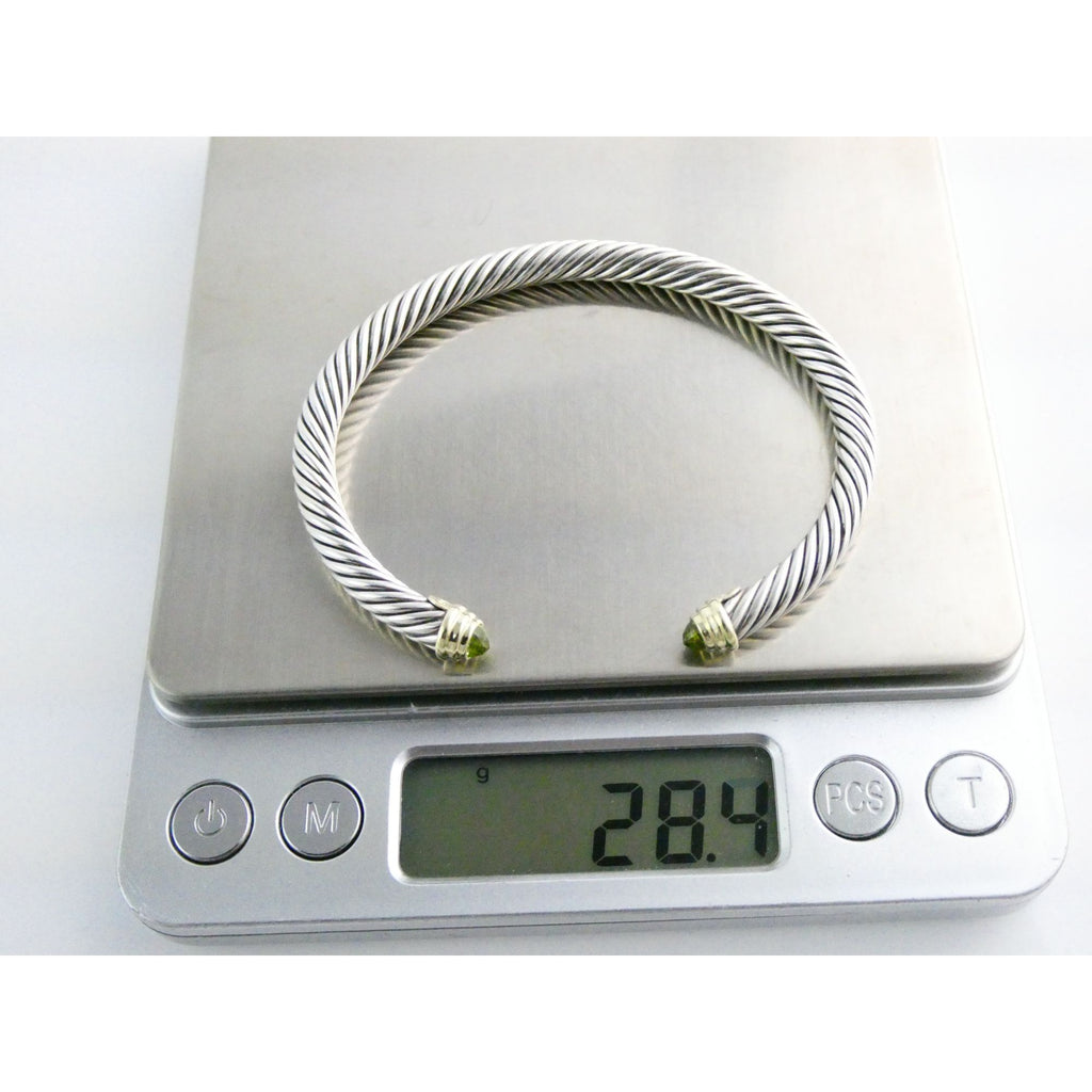 David Yurman Sterling Silver 14k Gold Classic Cable Bracelet with Peridot Tips