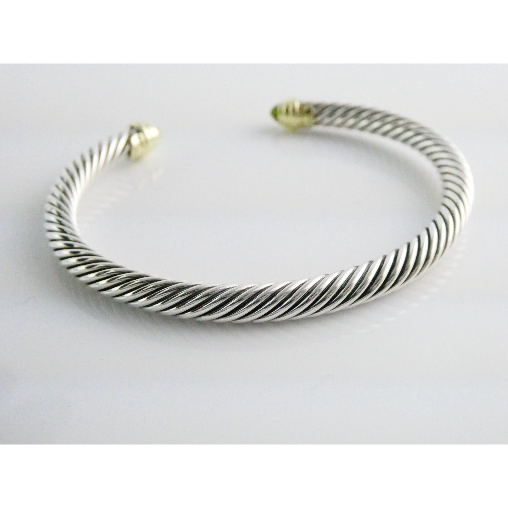 David Yurman Sterling Silver 14k Gold Classic Cable Bracelet with Peridot Tips