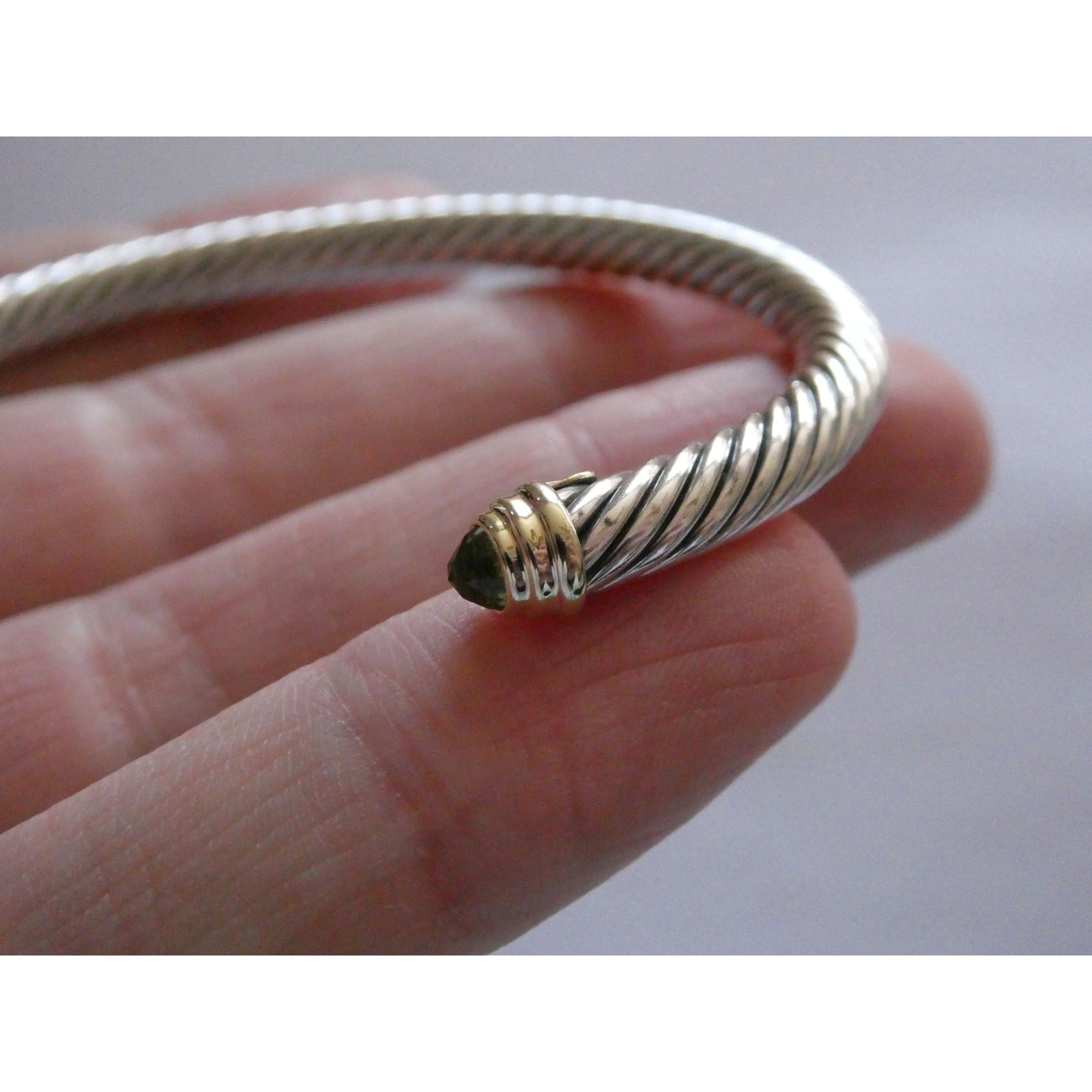 David Yurman Sterling Silver 14k Gold Classic Cable Bracelet with Peridot Tips