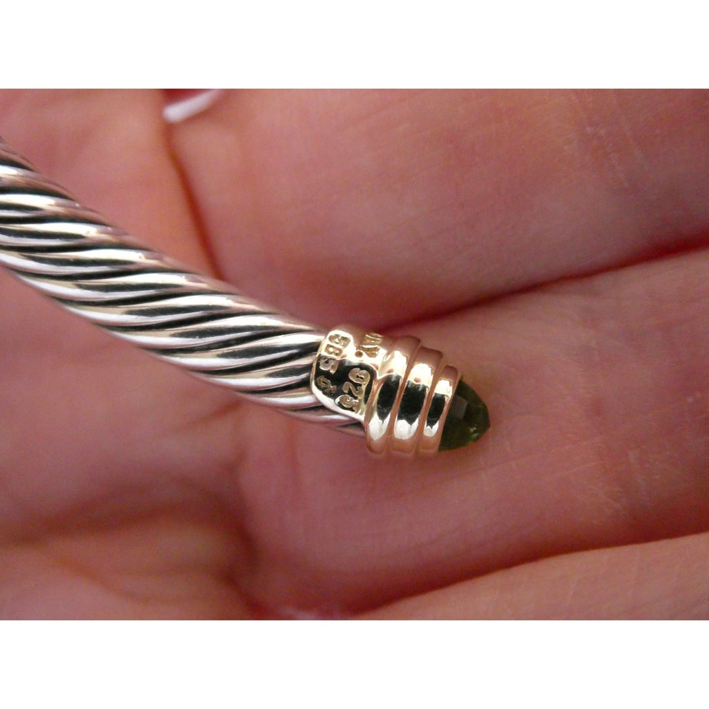 David Yurman Sterling Silver 14k Gold Classic Cable Bracelet with Peridot Tips