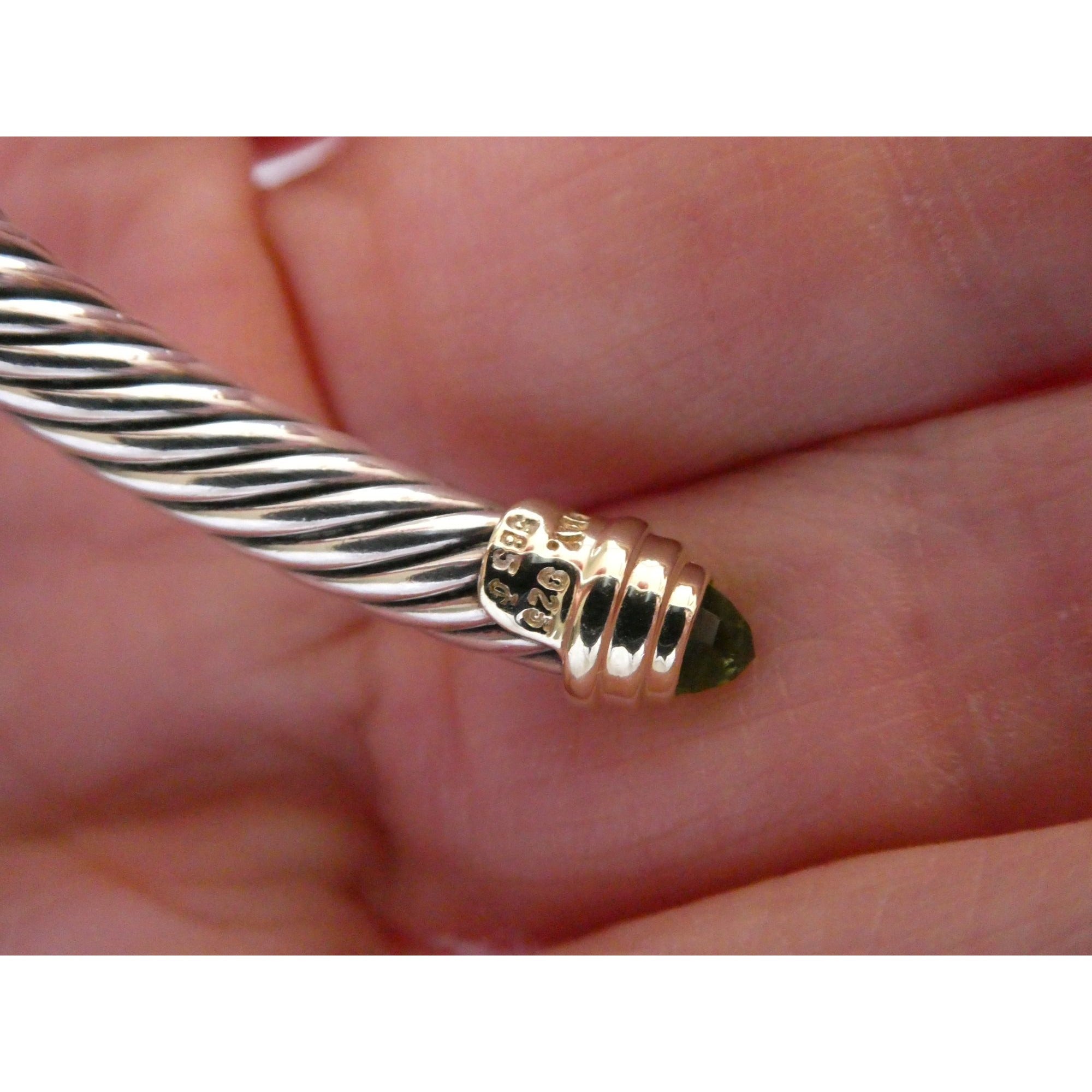 David Yurman Sterling Silver 14k Gold Classic Cable Bracelet with Peridot Tips